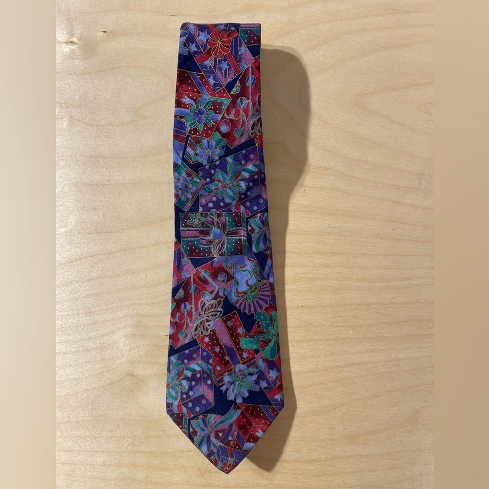 Colorful Christmas Patterned Men's Tie (NH) - Picture 2 of 6